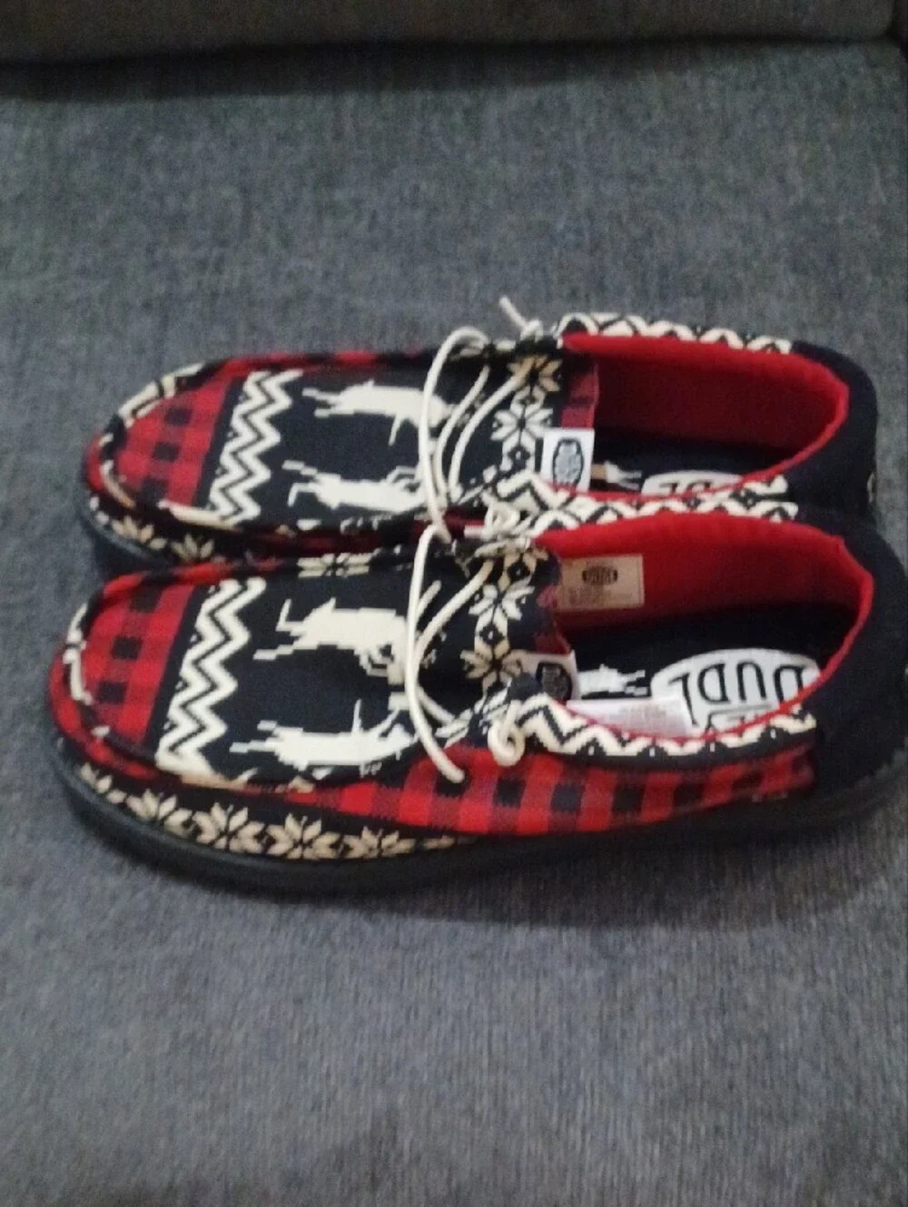 Hey Dude Men's Red, Black & White Patterned Boat Shoes